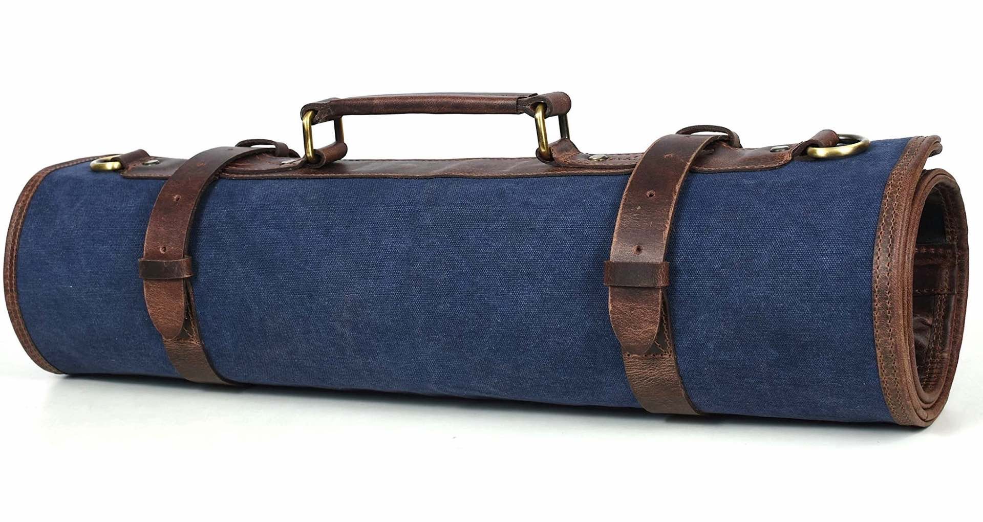 Tolredo waxed canvas + leather knife roll storage bag. ($129)