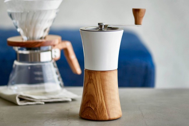 Hario's ceramic + olive wood coffee mill. ($70)